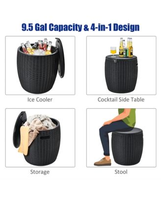 9.5 Gallon 4-in-1 Patio Rattan Cool Bar Cocktail Table Side Table