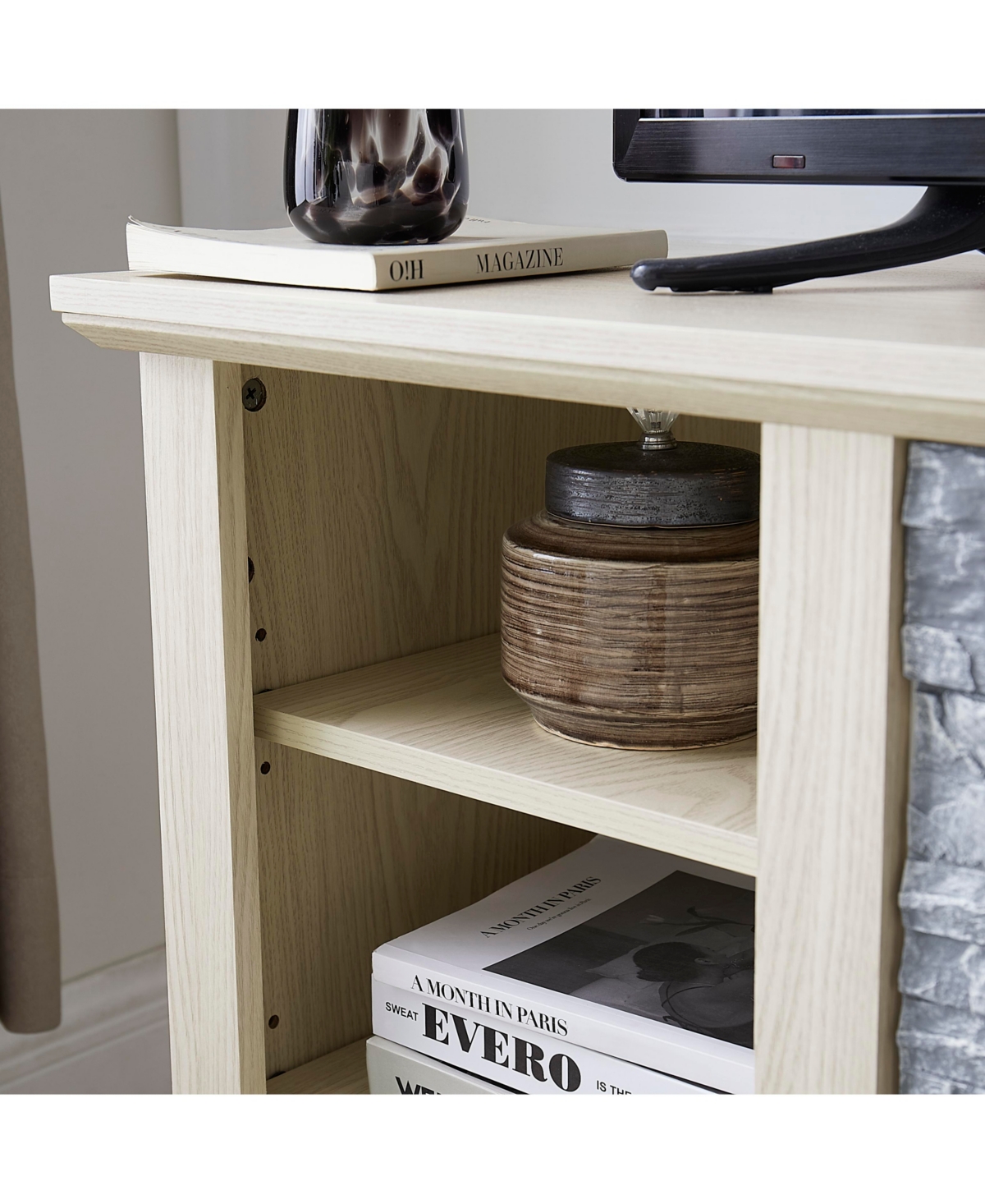 Mantel Stone Tv Media Stand with Faux Stone Surround