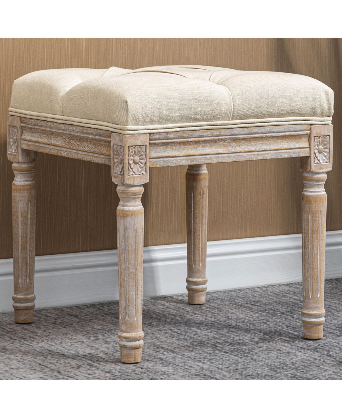 Streamdale Furniture Vintage Tufted Ottoman with Rustic Legs