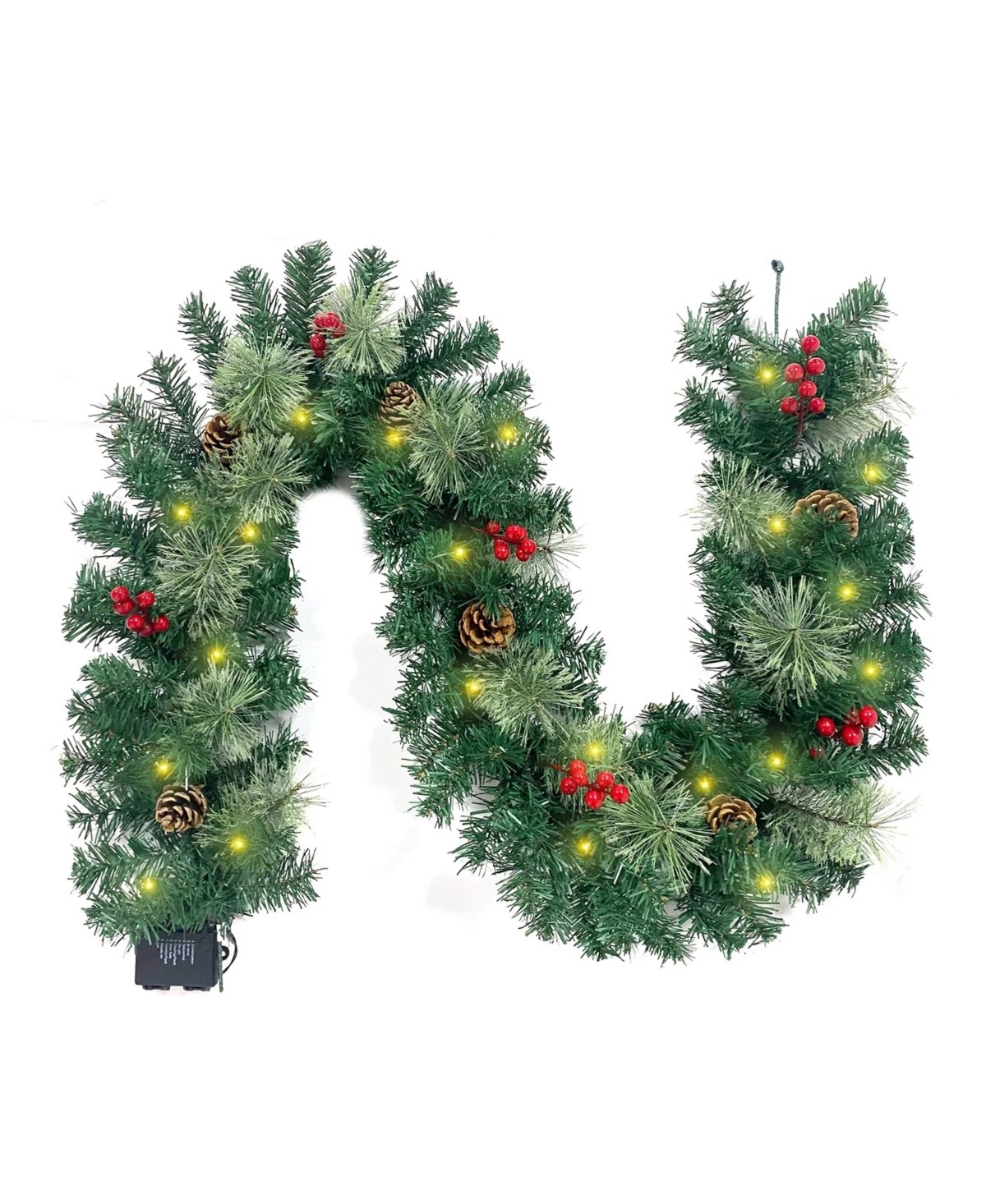 Cowin Christmas Garland with 40 Light and Pine Cones Berry Clusters