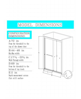 44"-48"W x 72"H Semi-Frameless Double Sliding Shower Door