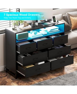 Modern 7-Drawer Dresser with Charging Station and LED Lights - Large Capacity Storage Chest for Bedroom, Living Room, Hallway_52.76 x 18.5 x 9.06 inches