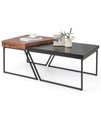 Set of 2 Coffee Tables with Powder-Coated Metal Legs, Modern Nesting Accent Tables