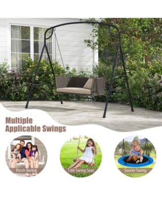 Patio Metal Swing Stand with Double Side Bars and 2-Ring Design-Black