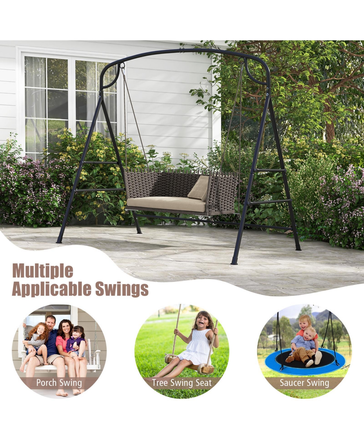 Givimo Patio Metal Swing Stand with Double Side Bars and 2-Ring Design-Black