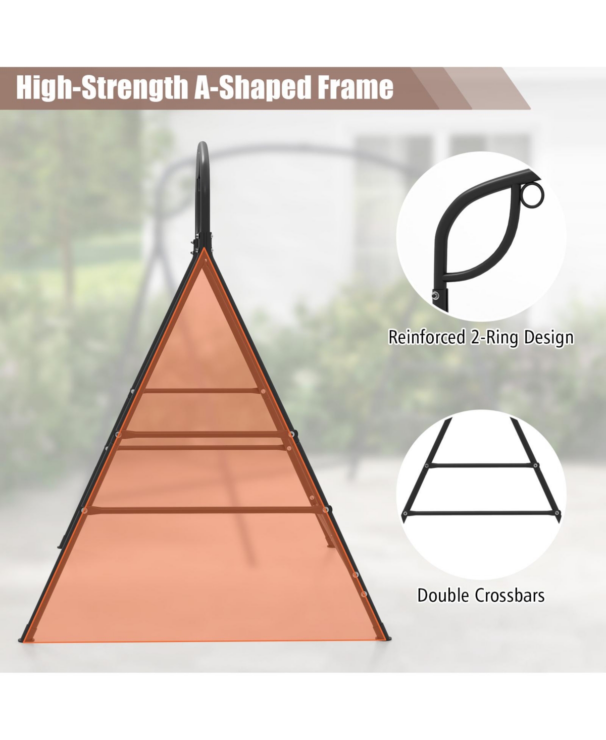 Givimo Patio Metal Swing Stand with Double Side Bars and 2-Ring Design-Black