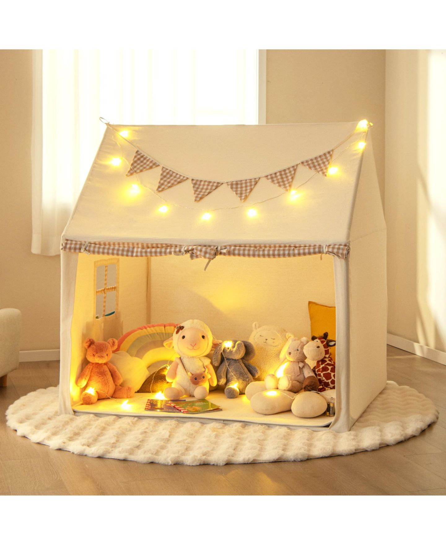 Детские игрушки VEBREDA Crib and Twin Mattress Breathable Windows Play Tent, 2-Piece, Ages 3+, цвет: Бежевый — фото 10