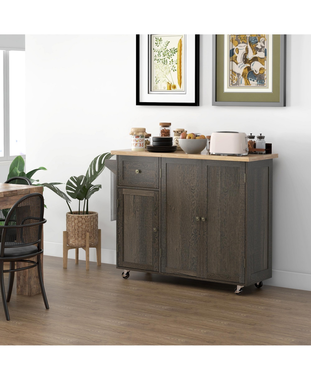 Streamdale Furniture Rolling Kitchen Island Cart with Storage, Wood Top, Drawer