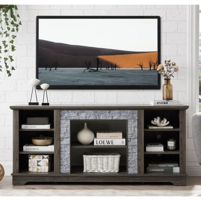 Mantel Stone TV Media Stand with Faux Stone Surround