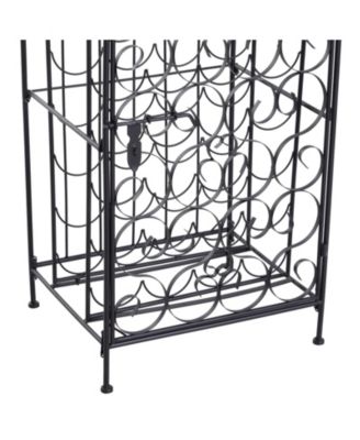 35 Bottle Wrought Iron Wine Rack Cabinet with Lock - Black