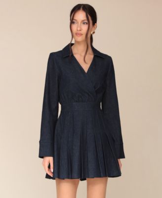 Avec Les Filles Women's Denim Pleated-Skirt Mini Dress - Macy's