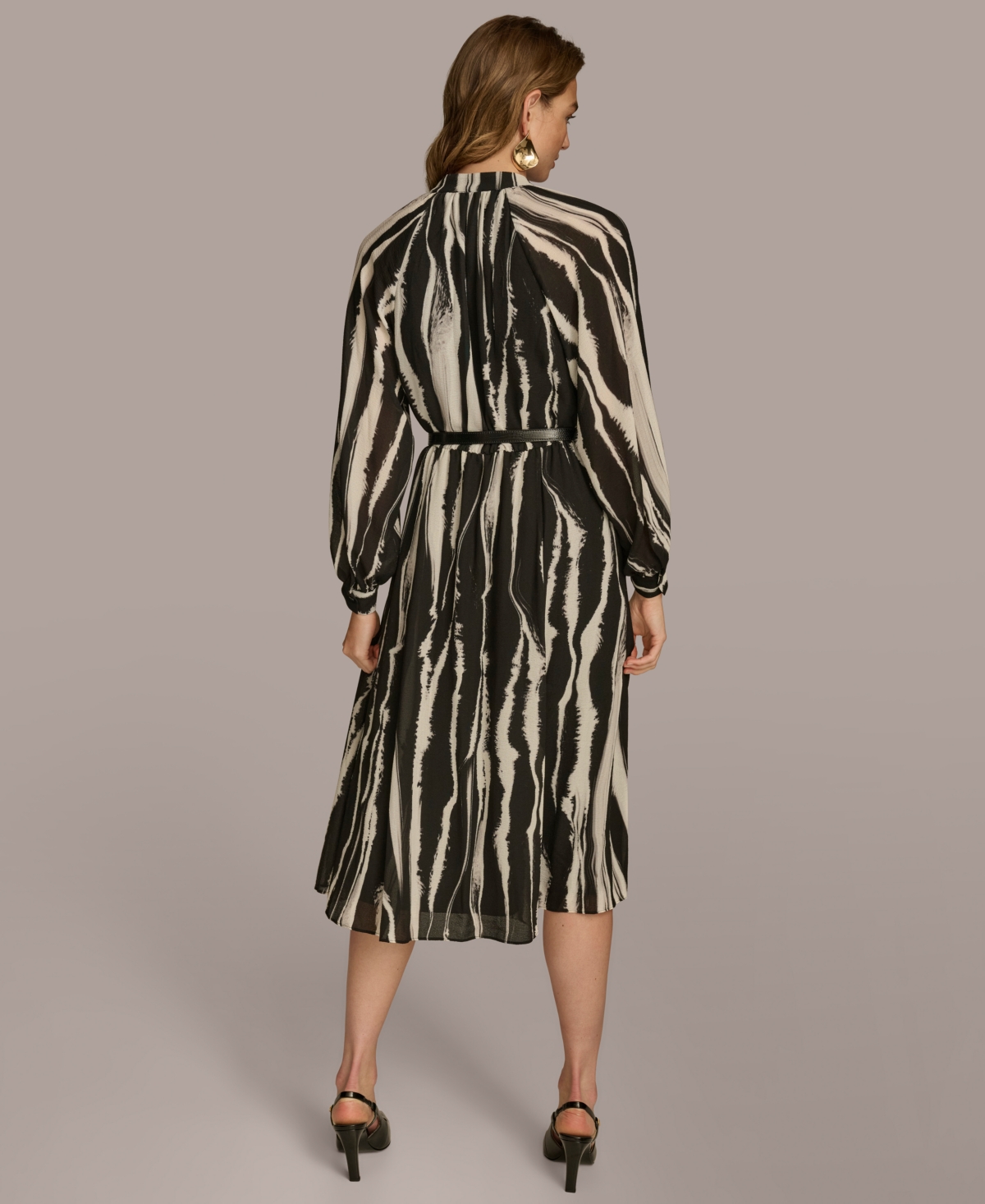 Donna Karan New York Women's Printed Belted A-Line Dress