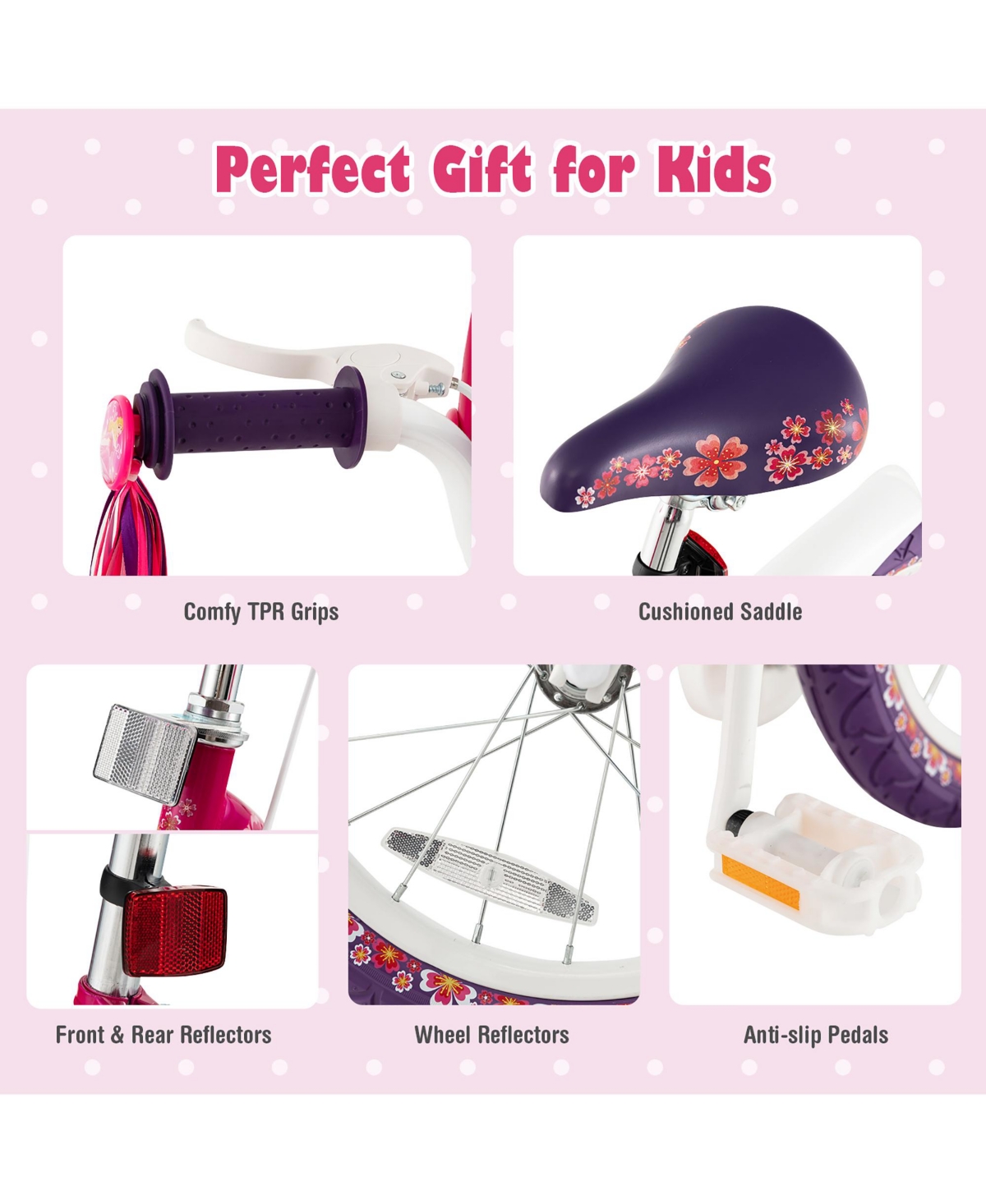 Costway 16'' Kids Bike with Doll Seat Girls Bicycle with Training Wheels for 4-7 Years Old Girl