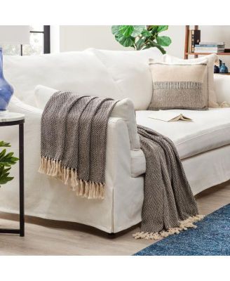 Premium Modern Diamond Woven Cotton Blanket with Tassels, Throw