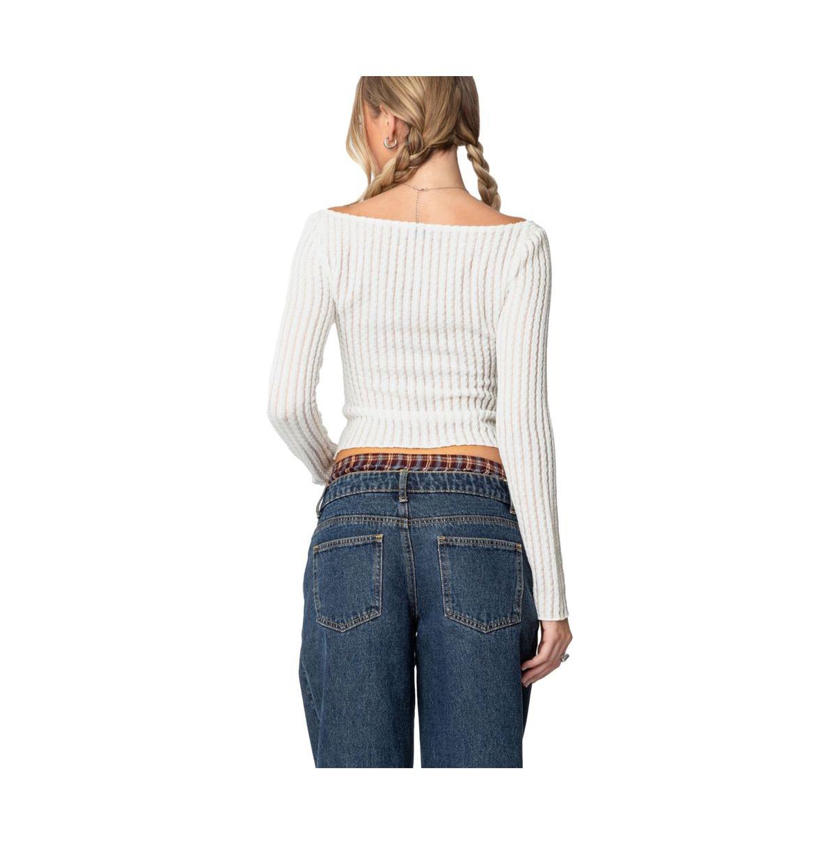 Edikted Women's Textured Sheer Boat Neck Top