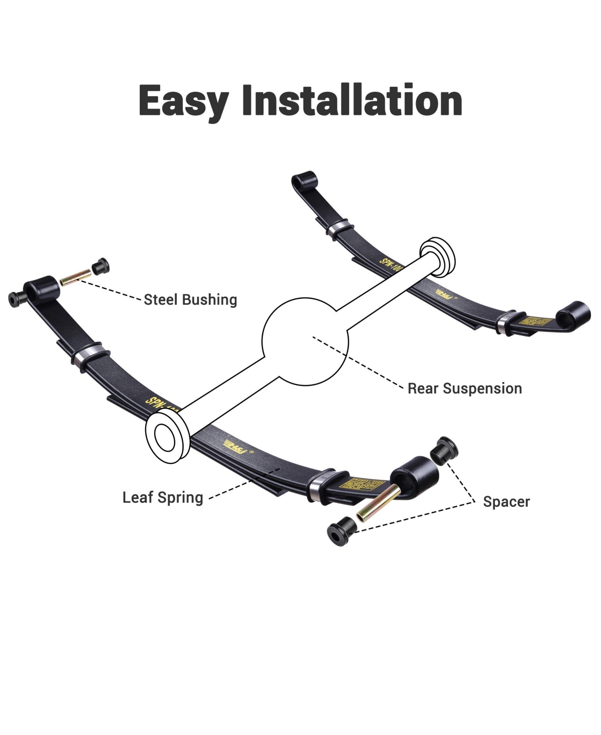 Yescom Set of 2 Rear Leaf Springs for Club Car Ds Golf Cart Heavy Duty Dual Action with Bushings