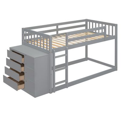 Streamdale Twin over Twin Bunk Bed with 4 Drawers and 3 Shelves-Gray