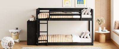 Twin over Twin Bunk Bed with 4 Drawers and 3 Shelves