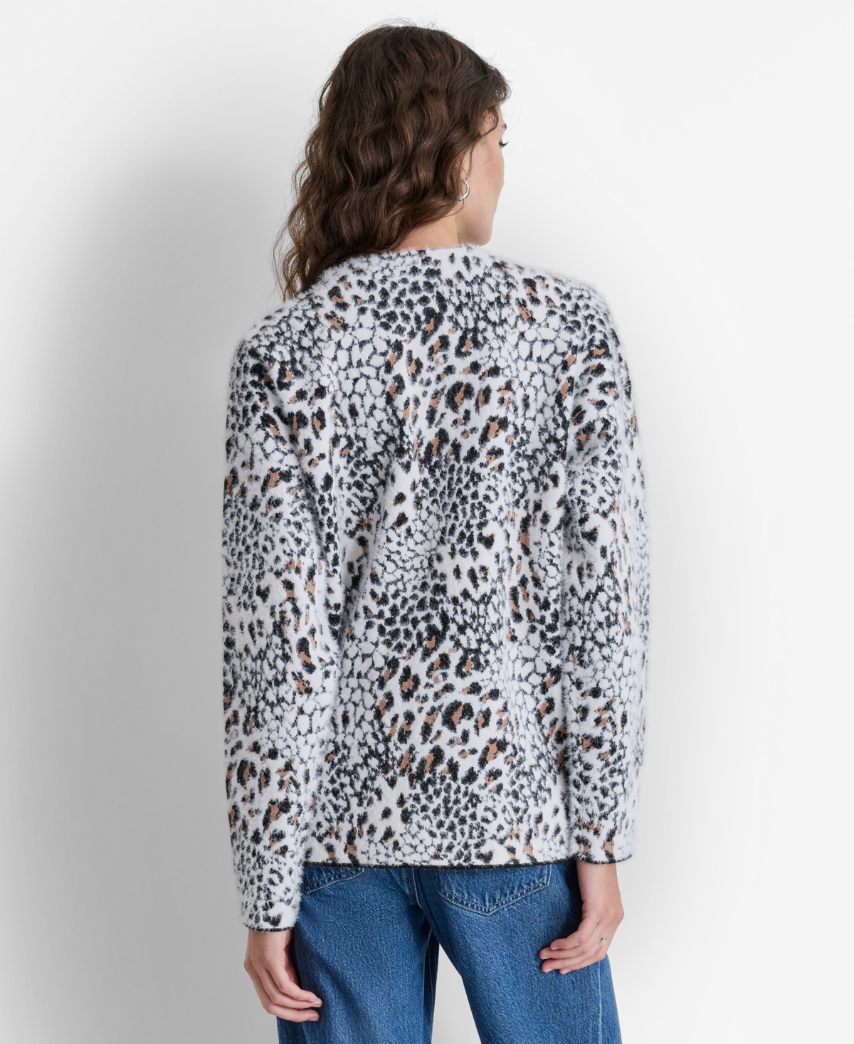 Dkny Women's Animal-Print Textured Long-Sleeve Cardigan