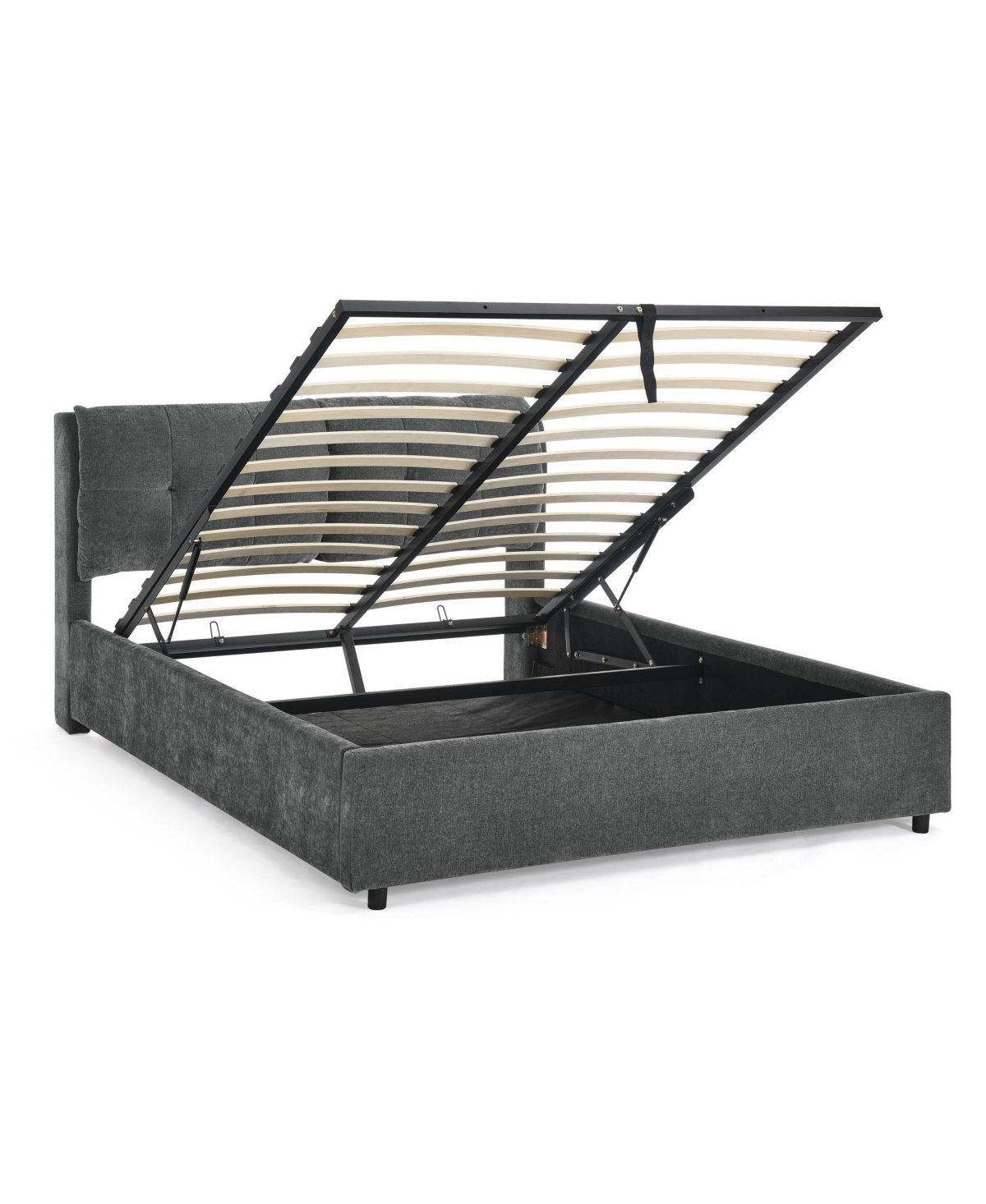 Streamdale Furniture Platform Bed with Hydraulic Storage and Headboard Chenille - Gray