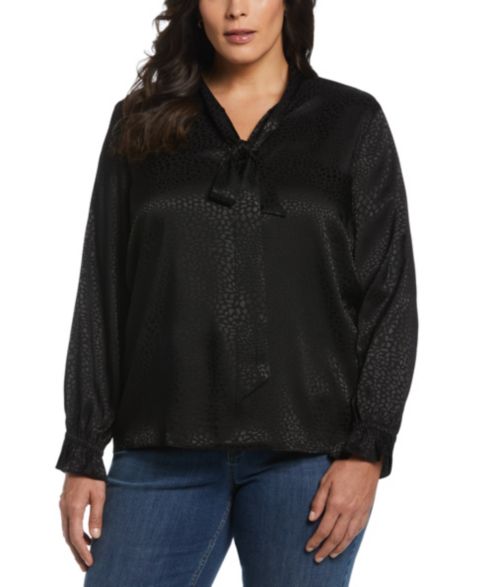 Женская блузка Rafaella Plus Size Tie Front Long Sleeve, цвет: Чёрный