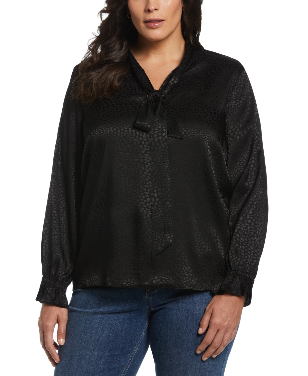 Rafaella Plus Size Tie Front Long Sleeve Blouse
