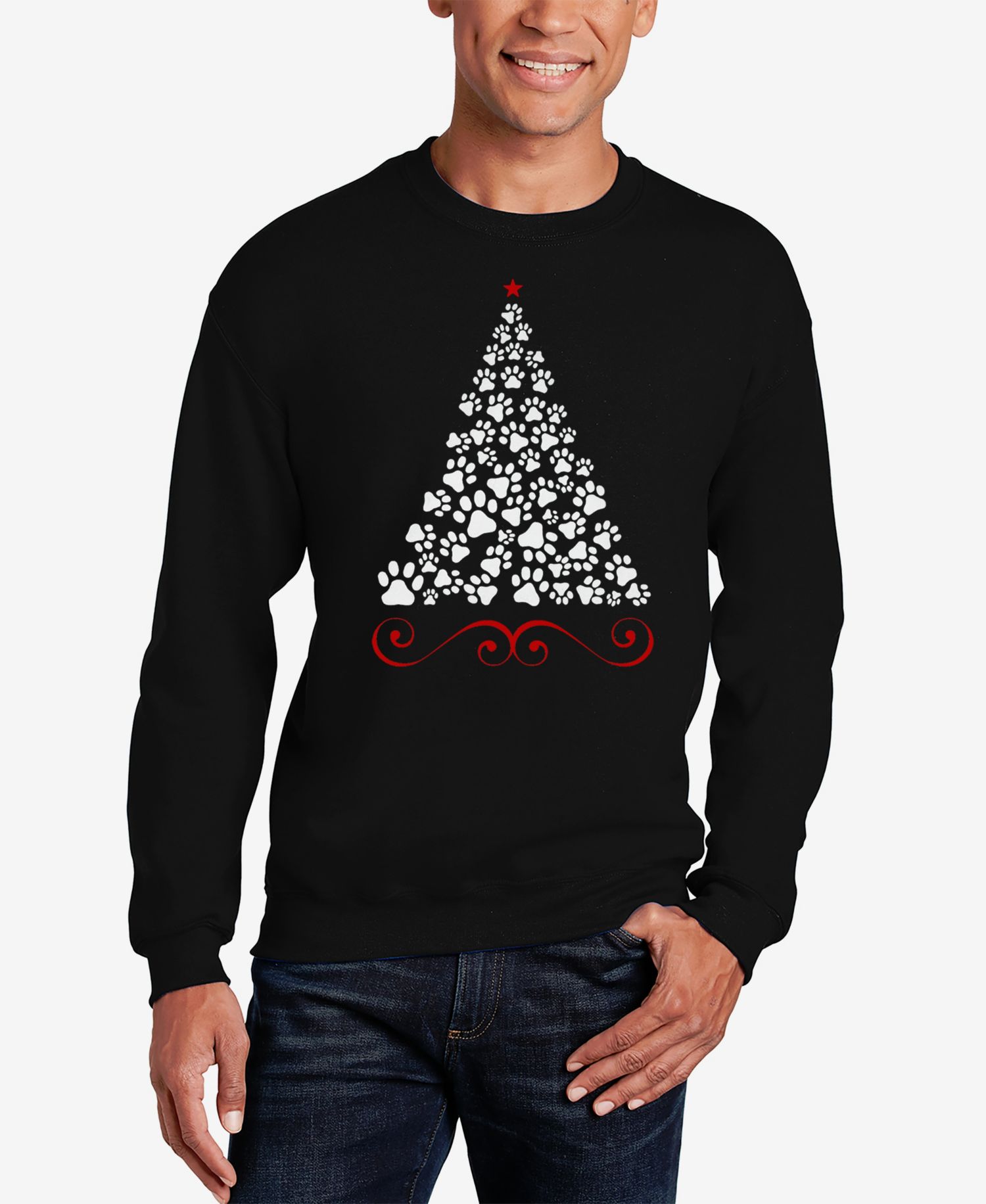 Men's Paw Christmas Tree Word Art Crewneck Sweatshirt
