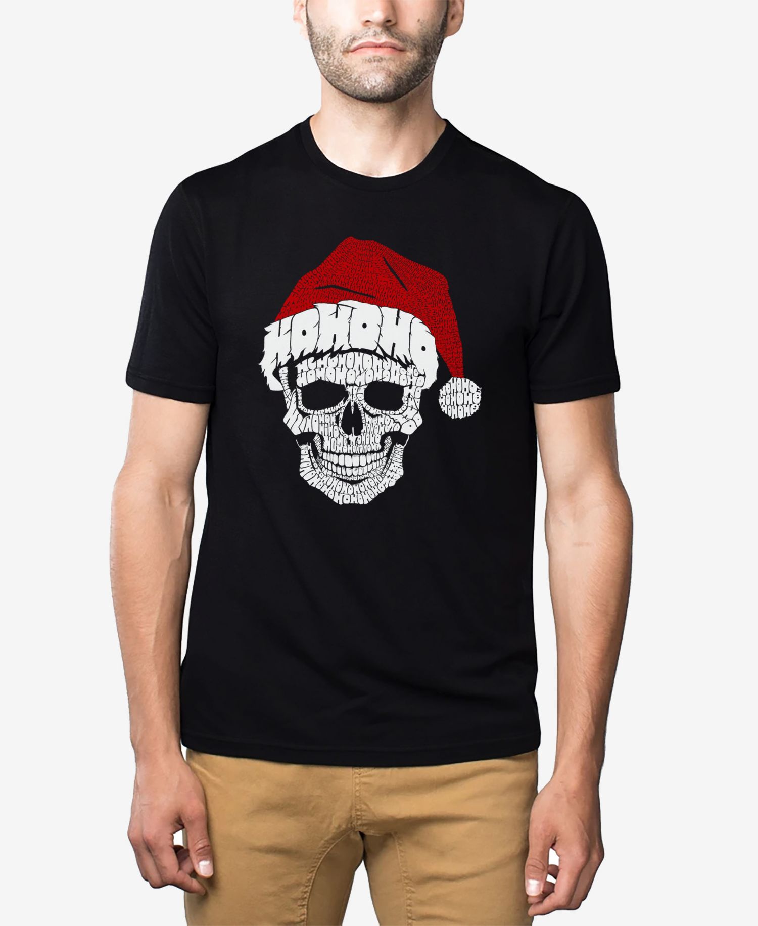 Men's Cotton/Poly Blend Word Art T-Shirt - Santa Skull
