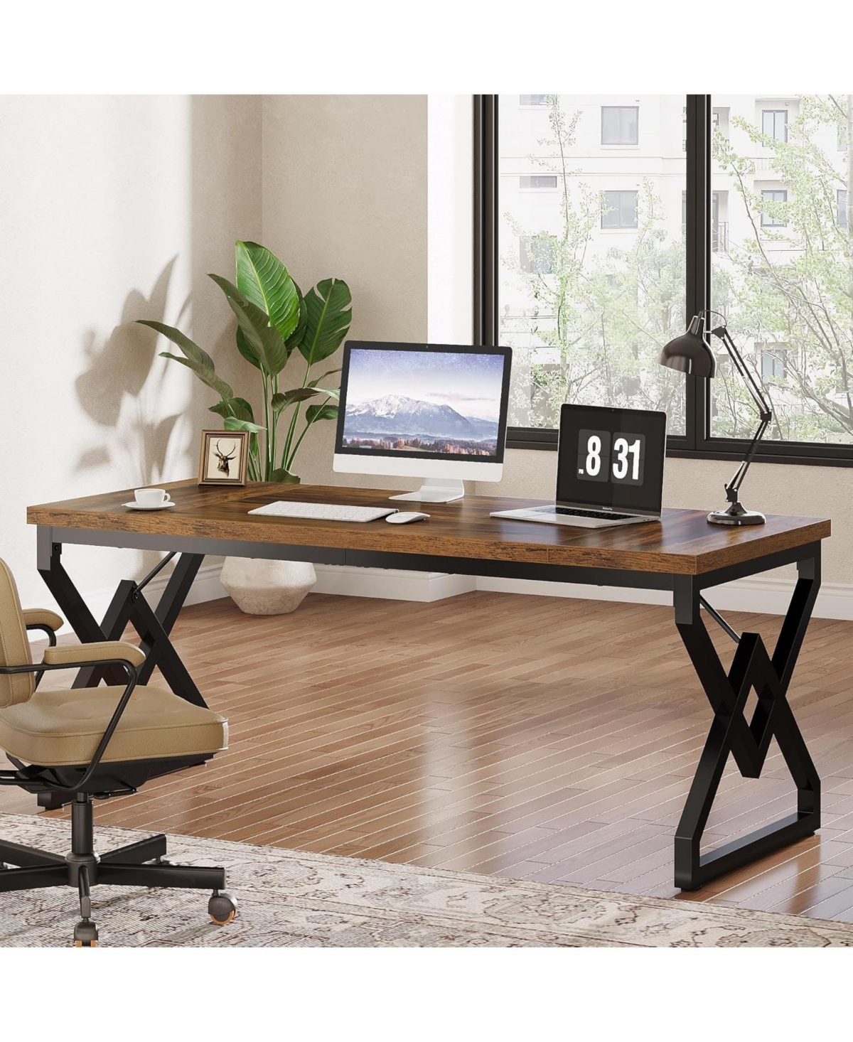 Tribesigns Executive Desk, Office Desk with Extra Thickened Wooden Tabletop and Metal Frame, 63 Inches Computer Desk Writing Table Study Desk fo