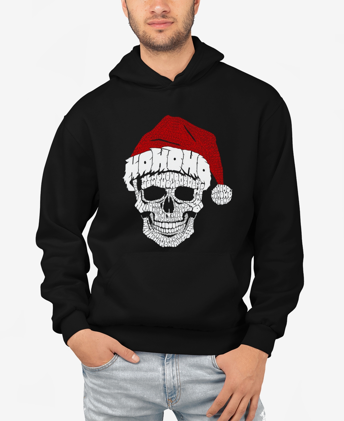 La Pop Art Men's Santa Skull Word Art Crewneck Sweatshirt In Black