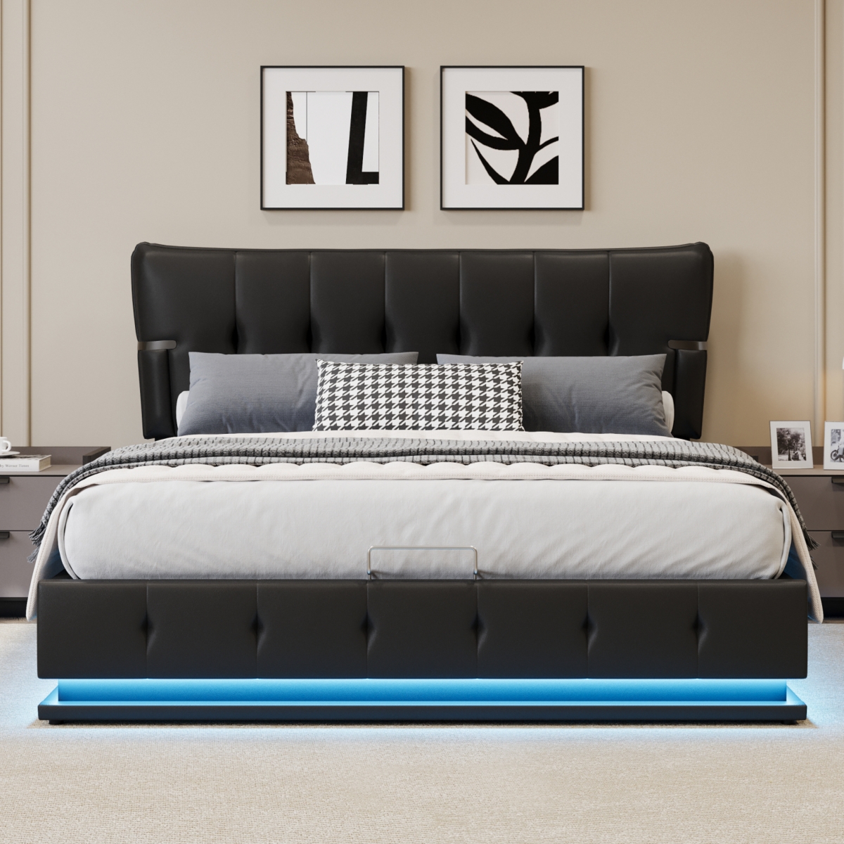 Streamdale Furniture Hydraulic Storage Platform Bed with Rgb Led