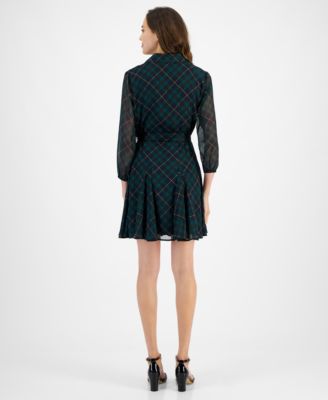 tommy hilfiger sheer sleeve dress Tommy Hilfiger Women's Argyle-Print Sheer-Sleeve Dress