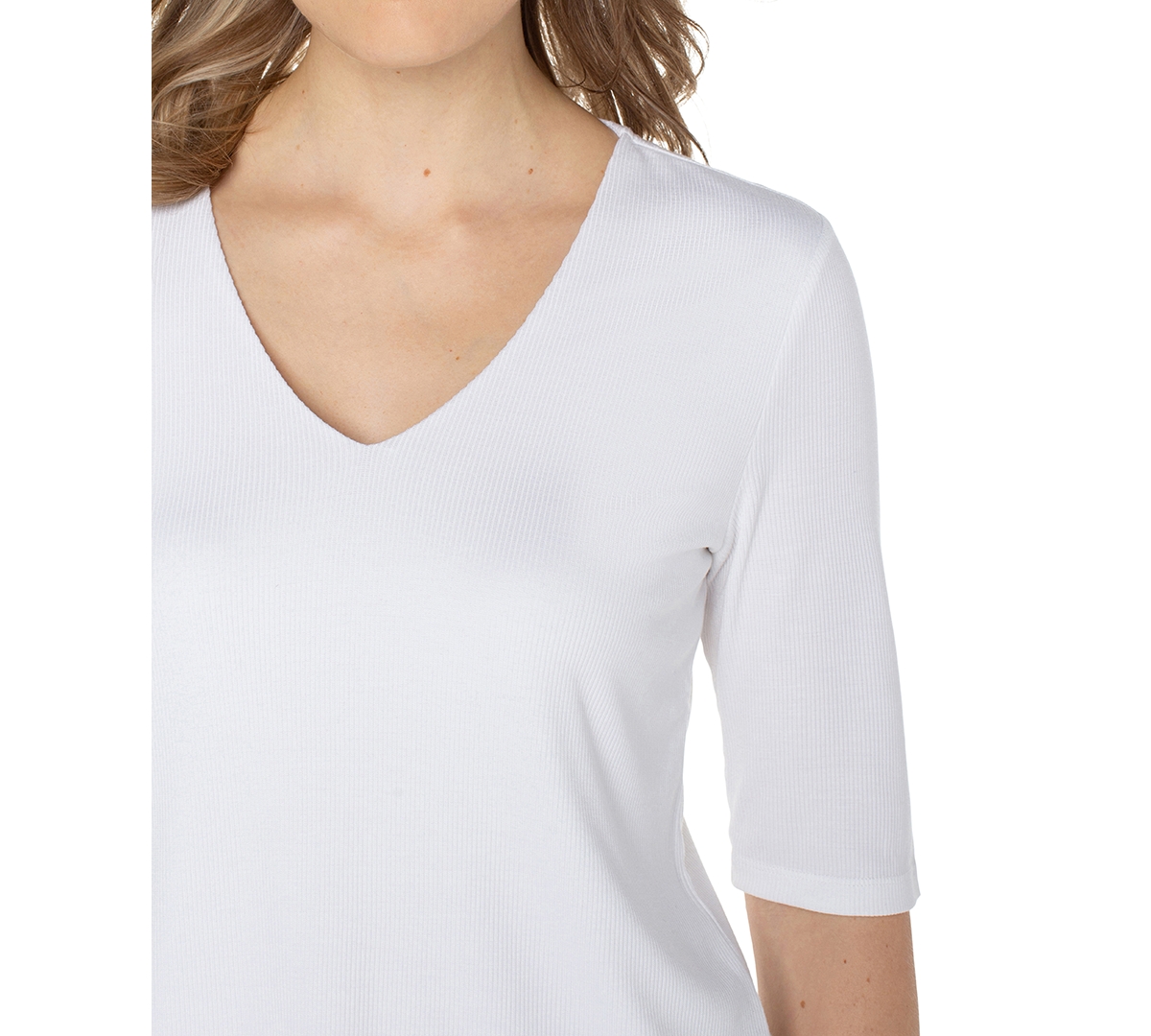 Liverpool Los Angeles Women's V-Neck Elbow-Sleeve Knit Top