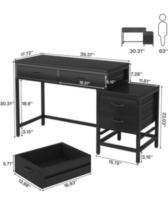 Computer Desk with 5 Drawers, Home Office Desks with Reversible Drawer Cabinet Printer Stand, Rustic Study Writing Table Workstation