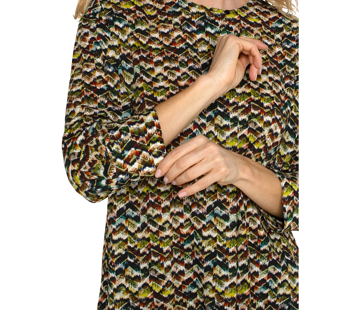 Liverpool Los Angeles Women's 3/4-sleeve Zigazag-print Top In Tourmaline Multi