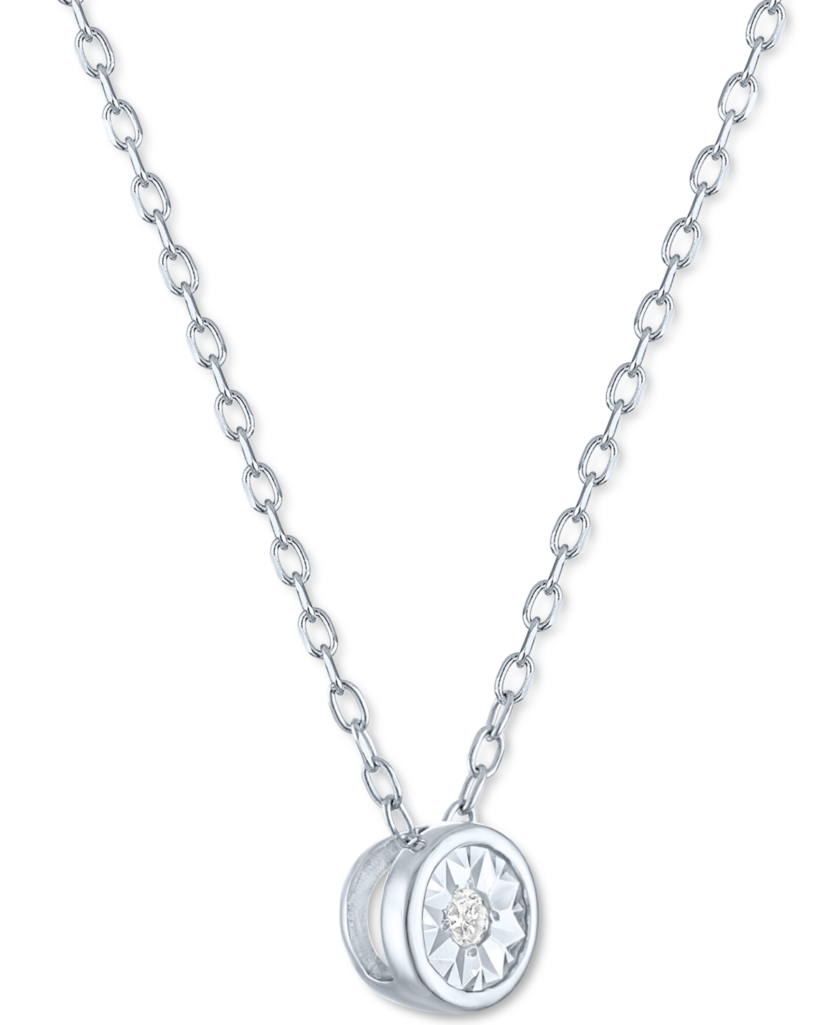 Macy's Diamond Accent Bezel Pendant Necklace In Sterling Silver Or 14k Gold-plated Sterling Silver, 16" + 2 In Sterling Silver