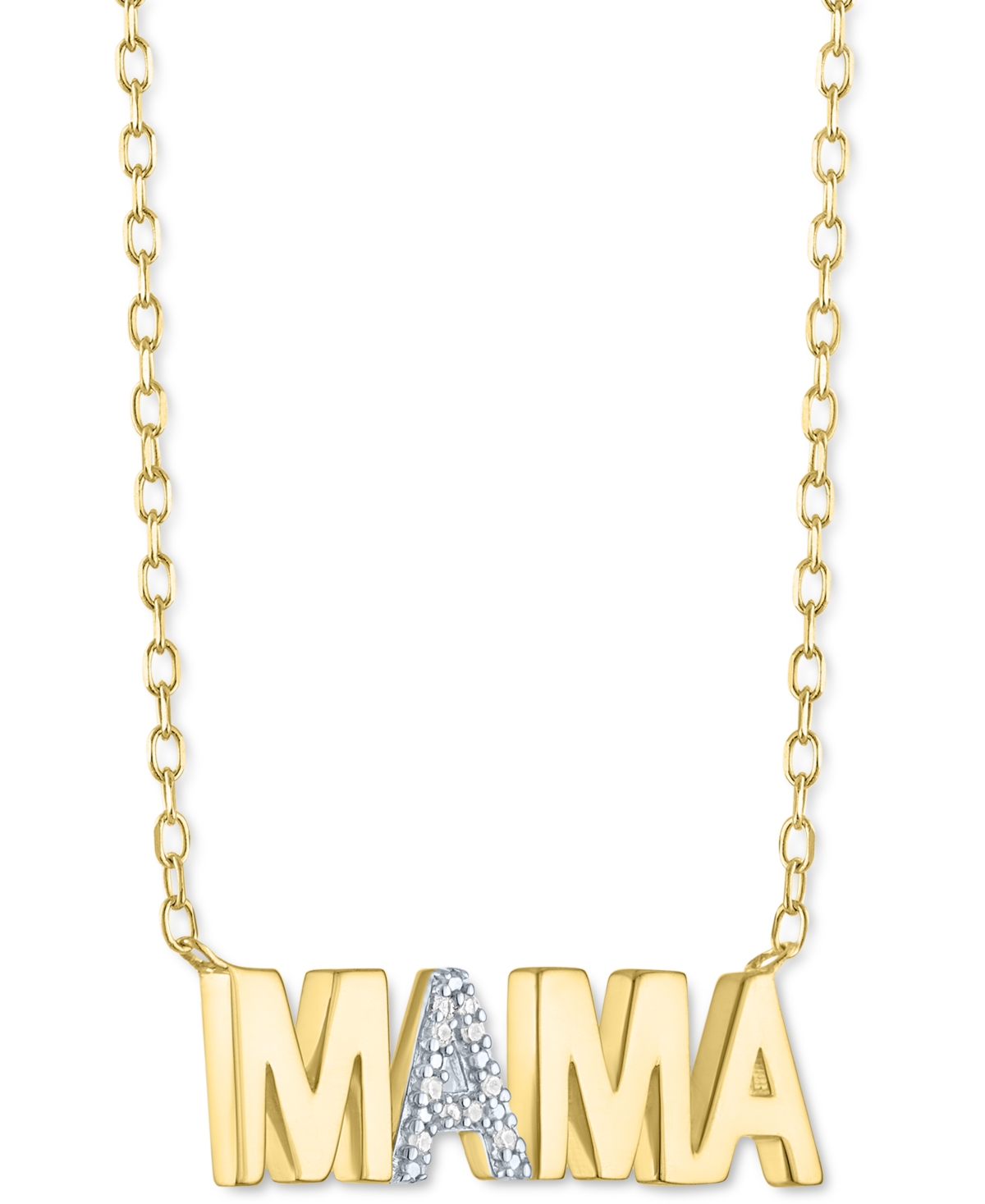 Shop Macy's Diamond Accent Mama Pendant Necklace In 14k Gold-plated Sterling Silver, 16" + 2" Extender