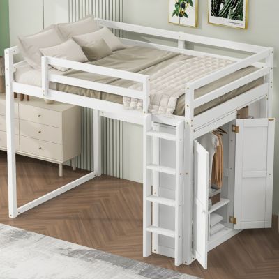 Streamdale Gray Wooden Full Loft Bed with Wardrobe and LED Light