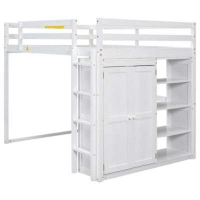 Streamdale Gray Wooden Full Loft Bed with Wardrobe and LED Light