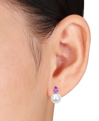 Cultured Freshwater Pearl (8-1/2mm) and Birthstone Stud Earrings in 18k Gold-Plated Sterling Silver, 18k Rose Gold-Plated Sterling Silver or Sterling Silver