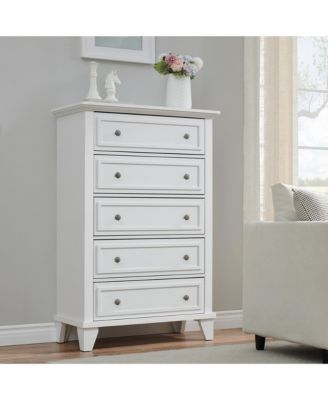 5 Drawers Dresser,Storage Dresser with Metal Handles,Chest of Drawers for Bedroom, Living Room, Hallway, Office, Woodeen Dresser(White)_15.7"D x 31.5"W x 48"H