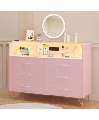 white christmas dresses 6 Drawer Dresser, White Dresser For Bedroom With Led Lights, Modern Dr main image 0