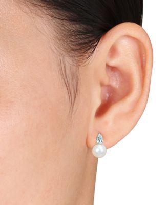 Cultured Freshwater Pearl & Birthstone Stud Earrings in 18k Gold-Plated Sterling Silver, 18k Rose Gold-Plated Sterling Silver or Sterling Silver