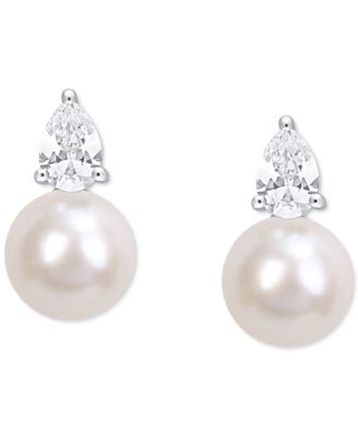 Cultured Freshwater Pearl & Birthstone Stud Earrings in 18k Gold-Plated Sterling Silver, 18k Rose Gold-Plated Sterling Silver or Sterling Silver