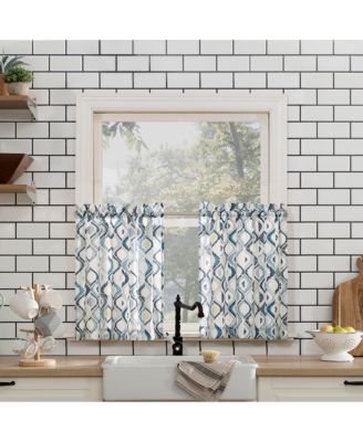 Barker Geometric Semi-Sheer Rod Pocket Kitchen Curtain Valance and Tiers Set