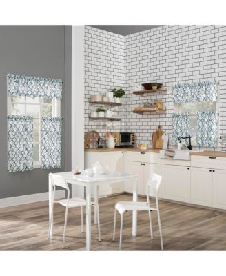 Barker Geometric Semi-Sheer Rod Pocket Kitchen Curtain Valance and Tiers Set