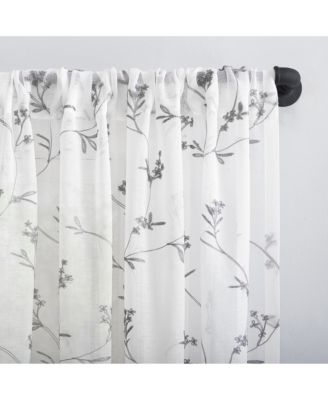 Delia Embroidered Floral Sheer Rod Pocket Curtain Panel