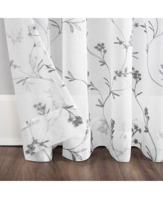 Delia Embroidered Floral Sheer Rod Pocket Curtain Panel