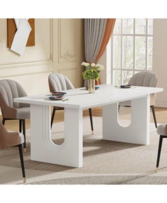 71" inch Wood Pedestal Base, Rectangular Long Modern Dining Table