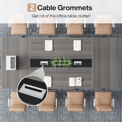 94.5-Inch Conference Table for 10 People, Industrial 8 FT Meeting Table with Two Grommets, Rectangular Podcast Training Table